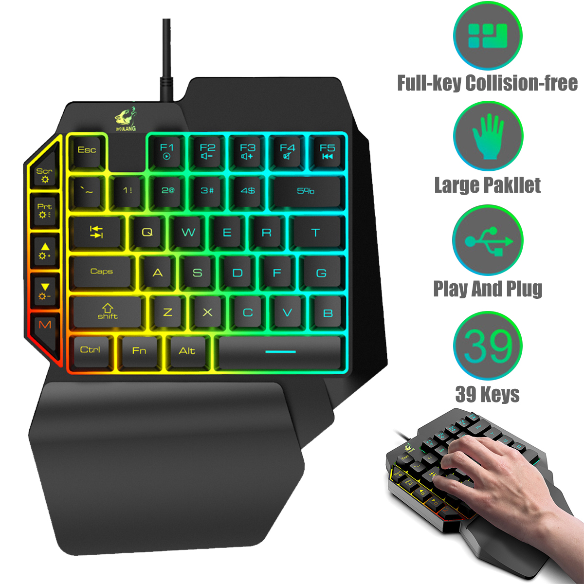 Mini One Handed Gaming Keyboard RGB Led Backlit USB Wired Game 39 Key Accessory Walmart Canada
