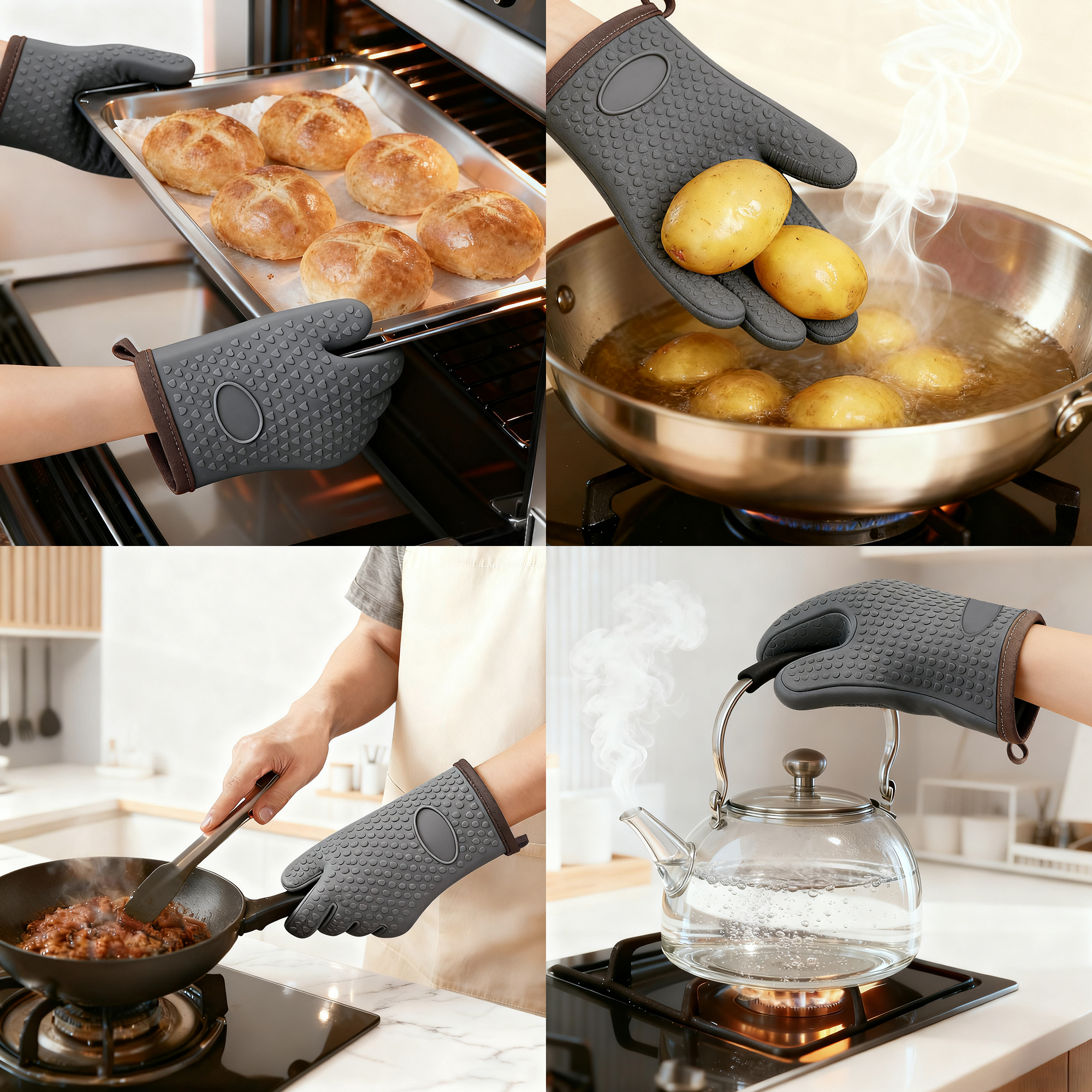 Unique Bargains 2pcs Silicone Heat-Resistant and Waterproof Oven Mitts Gray 10.8" x 8.1"