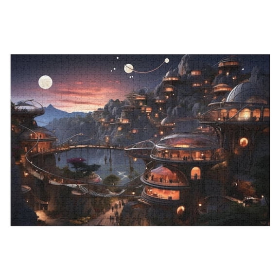 Puzzles for Adults 300 Pieces - Fantasy Concept Village Architecture Funny Puzzles Gift for Birthday Wedding Christmas Halloween
