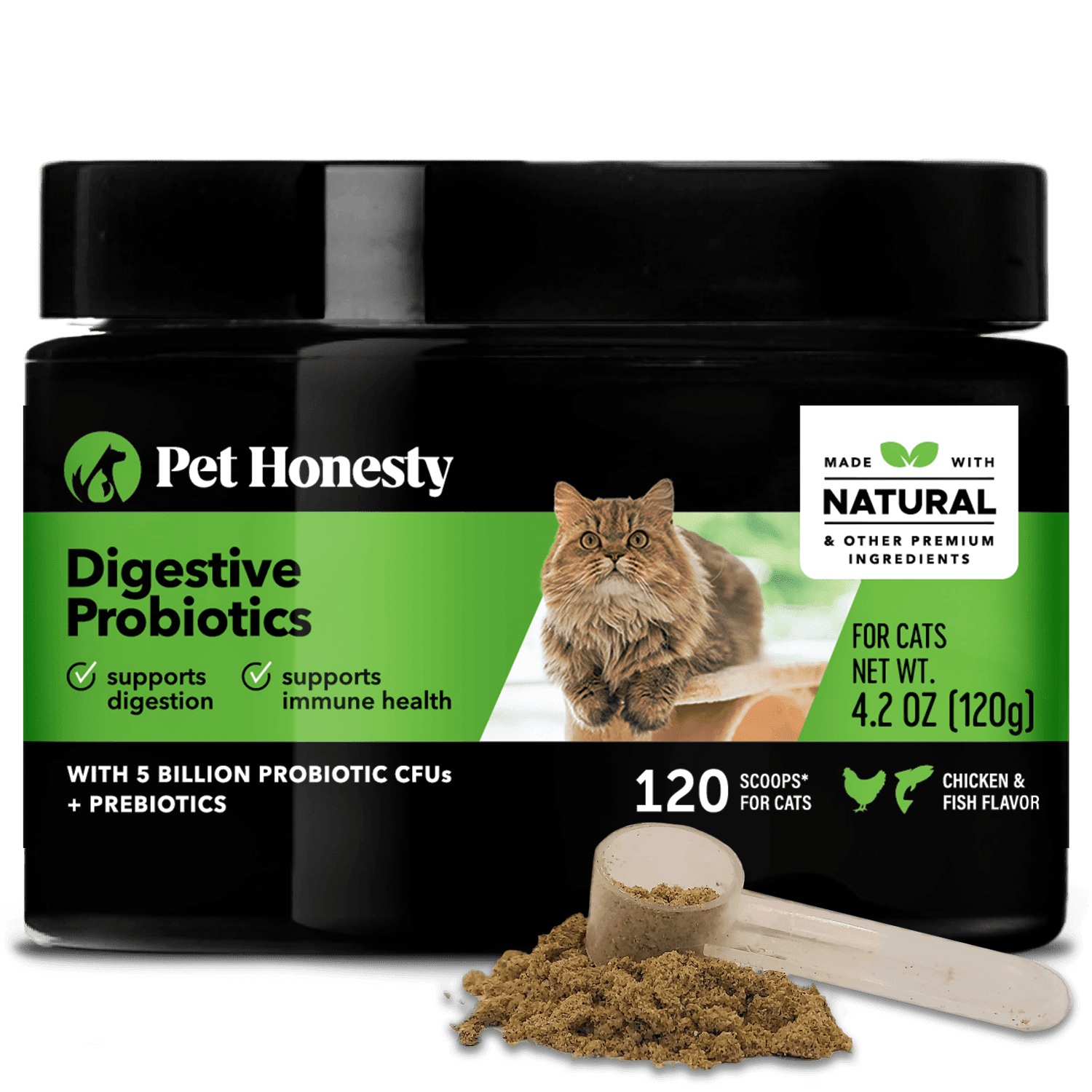 Pet Honesty Cat Digestive Probiotics Gut Health, Chicken Fish, 120 Scoops