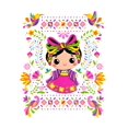 thumbnail image 2 of Camiseta de algodón con estampados florales y dibujos animados para mujer, estilo mazahua mexicano Lele María, manga corta, cómoda y casual., 2 of 7