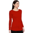 thumbnail image 2 of eloria Women's T-Shirt Round Neck Solid Color Plain Full Sleeve T-Shirt Color: Red | Size: XL, 2 of 7