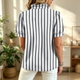 thumbnail image 3 of Womens Striped Pattern Shirts Short Sleeve Button Ruffle Stand Collar Shirt Puff Tighten Cuffs Fashion Top Summer Dressy Casual Loose Tops XL Gray, 3 of 5
