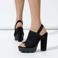 thumbnail image 4 of Womens Platform Chunky High Heel Slingback Sandals Fashion Mesh Knit Peep Open Toe Block Heeled Summer Shoes, 4 of 7