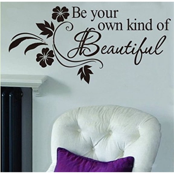 Picniva Be Your Own kind of Beautiful Decals Flower Vine Wall Sticker, 11'' X 22'', Black