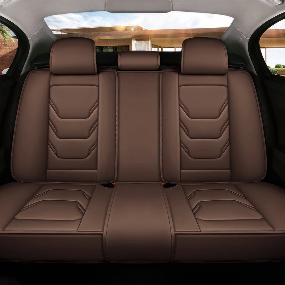 PEPWELL 5Pack Nappa Leather Full Set Car Seat Covers, Universal Fit for Cars/SUV/Sedans, Waterproof Breathable 3D Luxury Design with Airbag Compatibility