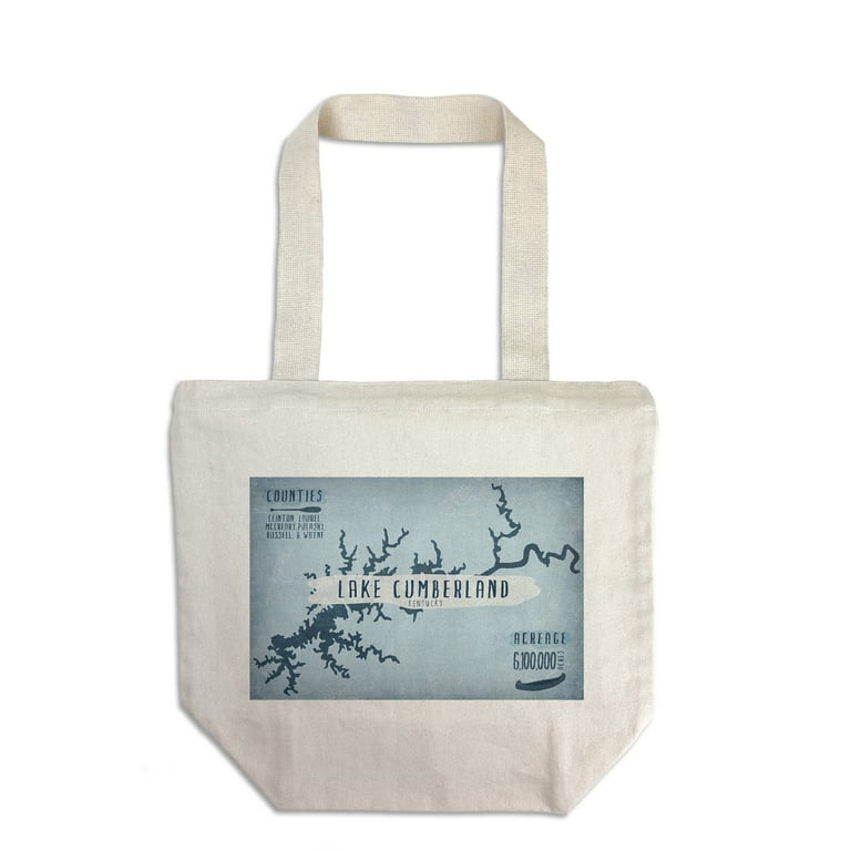 Lake Cumberland, Kentucky, Lake Essentials, Shape, Acreage and County (100%  Cotton Canvas Reusable Tote Bag)
