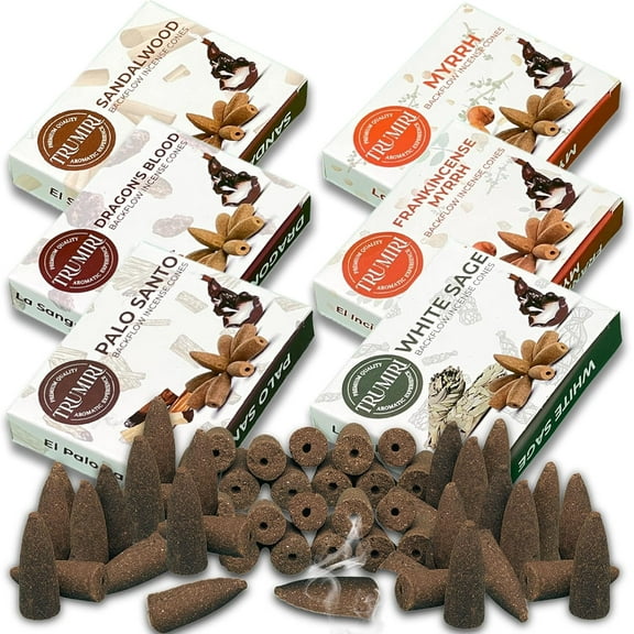 Trumiri Woody Sandalwood Backflow Incense Cones - Variety Pack - Total 60 Incense Cones Waterfall