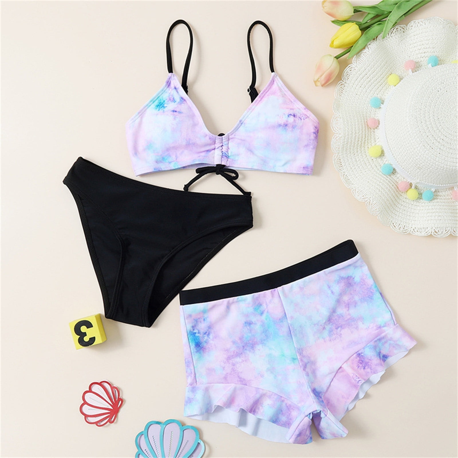 ZMHEGW Cute Swimsuits For Teens Holiday Cute Tie Dye Print Bikini Set Two  Piece Bathing Suit Swimwear