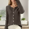 thumbnail image 2 of MIASHUI Cardigan en Tricot Ajusté à Col Rond pour Femme, Chandail Confortable à Manches Longues Uni et Doux pour Femme Café,L, 2 of 4