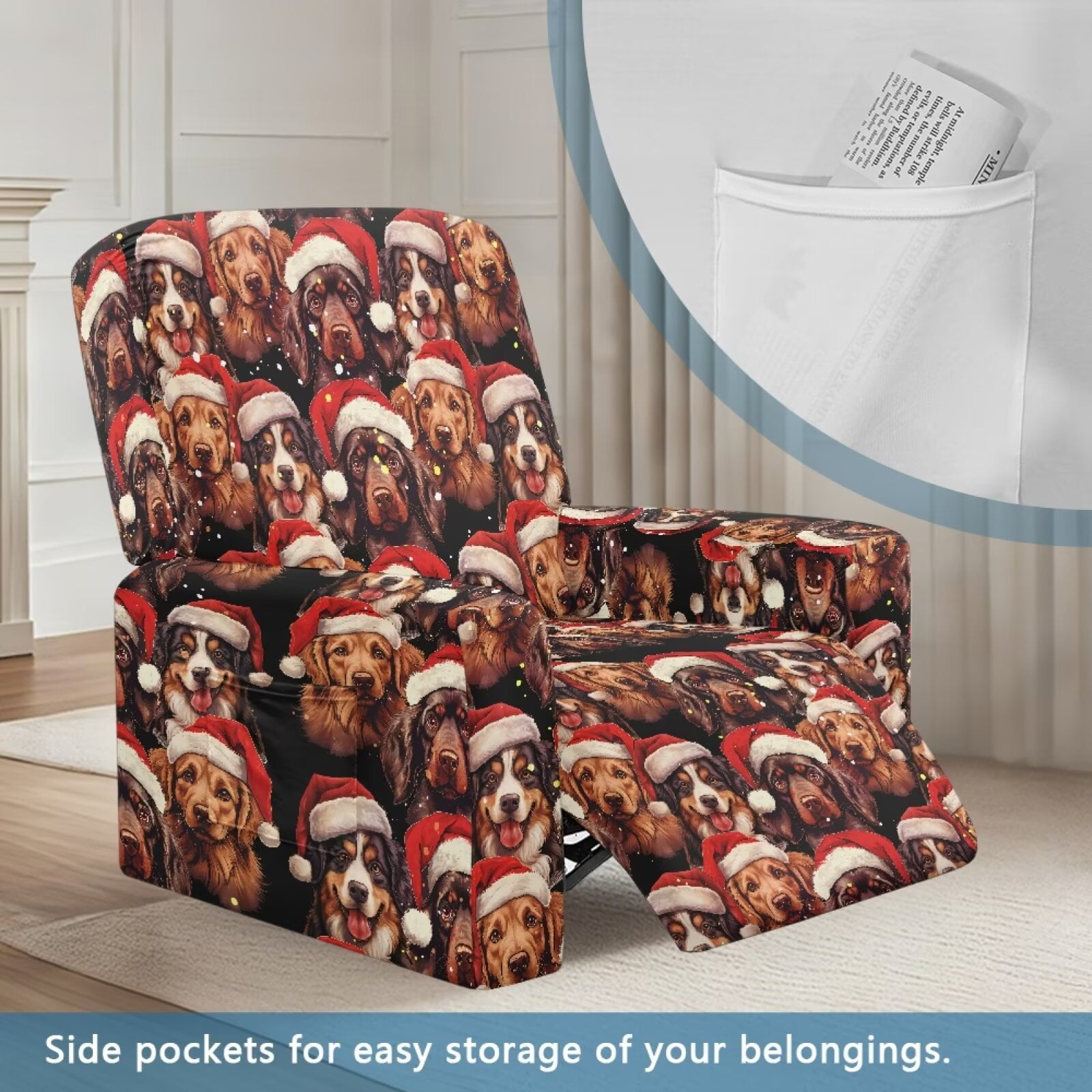 Yuyamidu Christmas Reclining Chair Covers 4 Pieces Dachshund Recliner Sofa Slipcovers with Pocket Breathable Lazyboy Cover for Recliner Chair Gift for Housewarming
