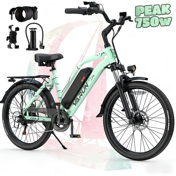 VARUN 24" Electric Bike for Adults - 750W Peak Motor, 48V Removable Battery (40 Miles Range), 20MPH, 7-Speed Gears, Dual Disc Brakes, LED Taillight - Commuter E-Bike for Men & Women, UL2849