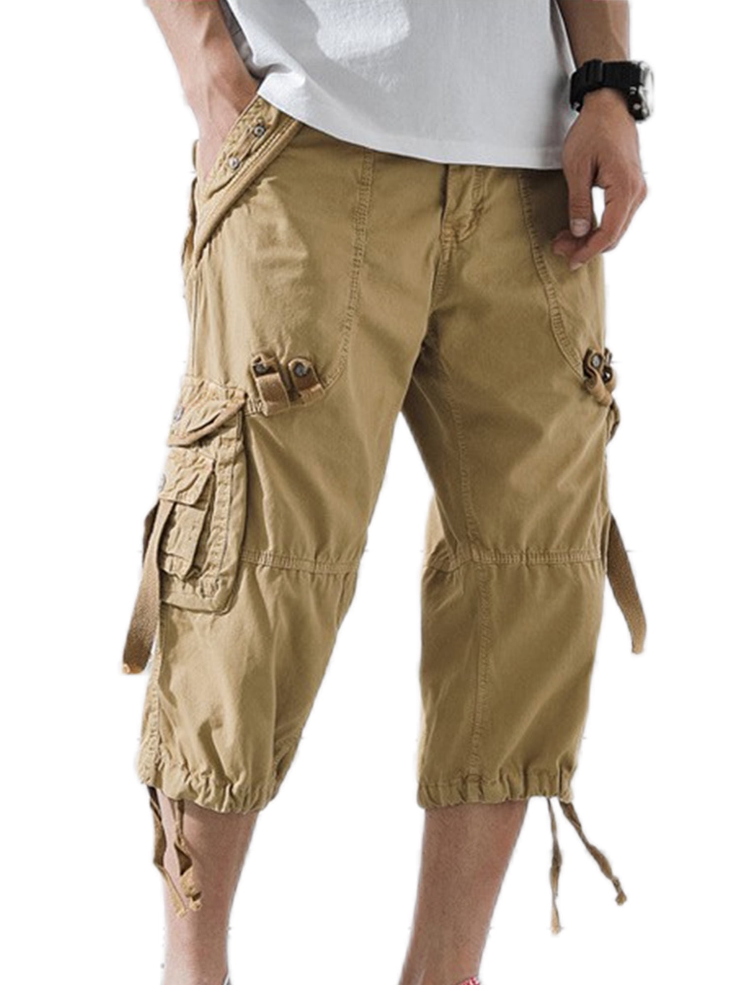 CenturyX Men's Casual 3/4 Cargo Shorts Below Knee Loose Fit Twill Cargo  Capri Long Shorts with Multi-Pockets Black M - Walmart.com