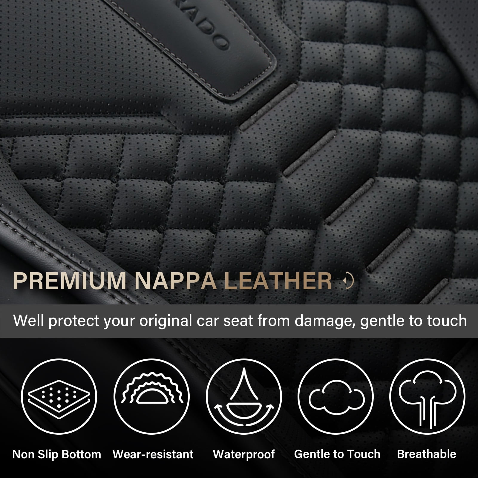 Coverado Black Car Seat Covers Full Set, Premium Leather Front and Rear Split Bench Cover, Automotive Seat Protectors Universal Fit for Most Cars, SUVs and Trucks