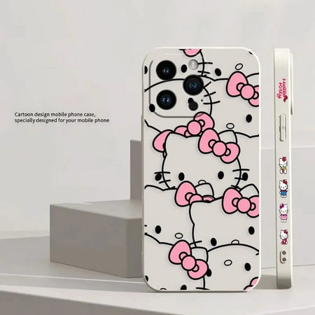 Cute Hello K-Kitty Line Cat Phone Case For Apple iPhone 14 13 12 11 Pro XS Max Mini X XR SE 7 8 6 15 Plus Colour Liquid Case