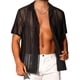 thumbnail image 1 of Camisa de Malla INSPIRE CHIC para Hombre con Cuello Camp, Manga Corta, Botones, Camisas de Fiesta Transparentes, L Negra, 1 of 5
