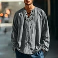 thumbnail image 2 of khonts,Men's Embroidered V-Neck Drawstring T Shirts Oversized Long Sleeve Tee Shirts Stylish Comfy Casual Tops Grey L, 2 of 9