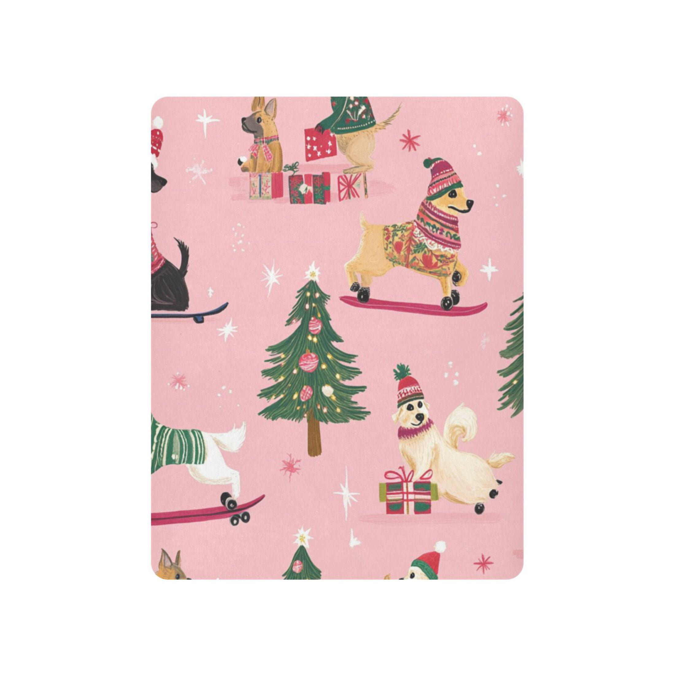 WOBOGO A Pink Background with Dogs in Christmas Costumes Baby Crib Sheets Super Soft Microfiber Playard Sheet Fitted Design for Maximum Comfort and Safety52×28×9in