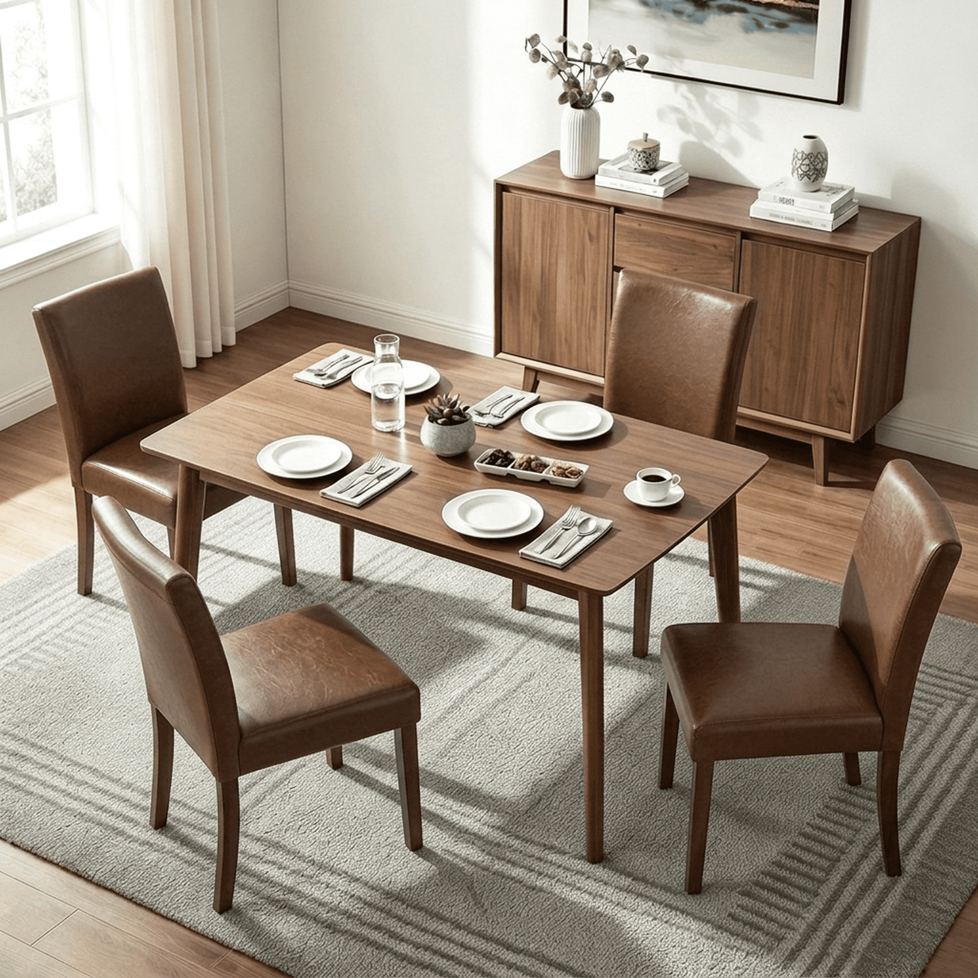 Firmoz Set of 2 Faux Leather Dining Chairs, Parson Modern Kitchen Chairs with Wood Legs, Brown