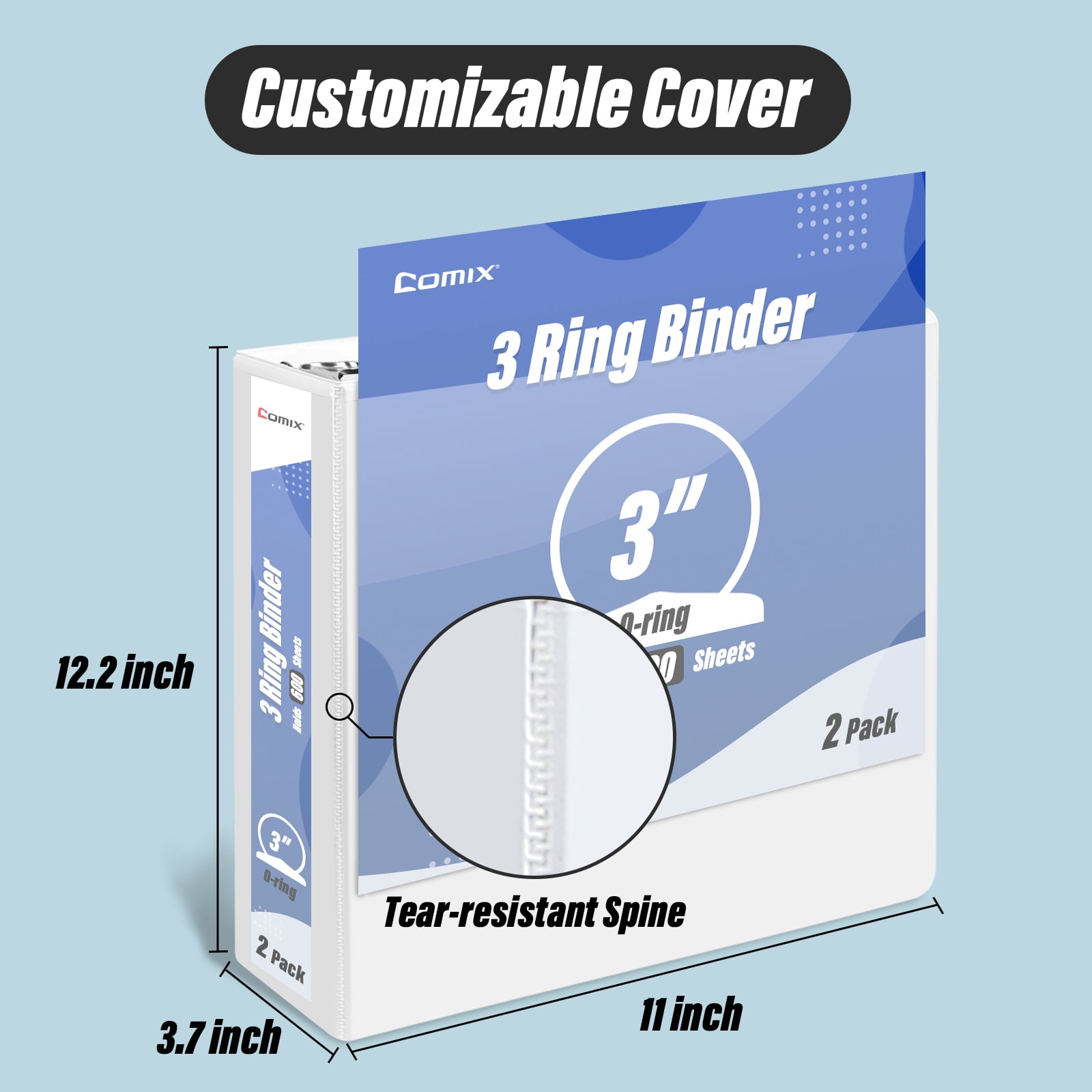 Comix Premium 3-Inch Round View Binders, Clear Cover, Holds 600 Sheets, 10 Pack White