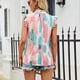thumbnail image 4 of Camisa sin mangas con estampado multicolor para mujer Blusa con ribete con volantes y cuello redondo a la moda de poliéster para citas, 4 of 6