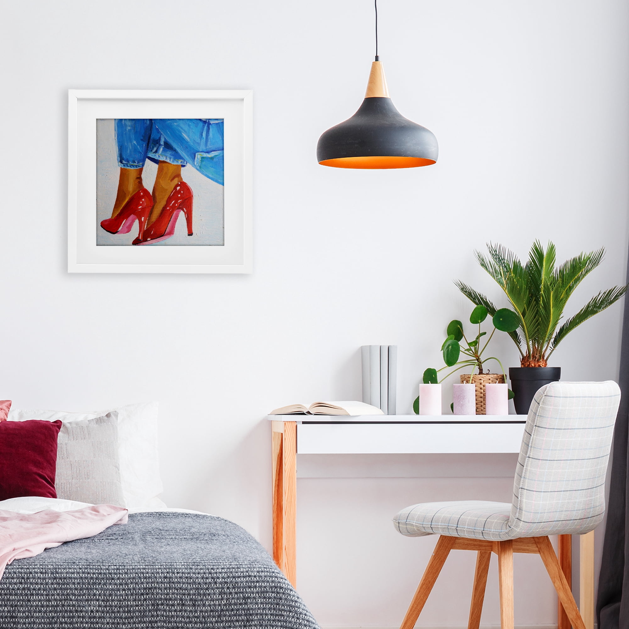 Stupell Industries Glossy Red Pumps & Jeans White Framed Print Under Glass, design by Violeta Vollmer