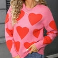 thumbnail image 4 of Qetyuw Womens Fall Drop Shoulder Sweaters Cute Heart Print Long Sleeve Chunky Jumper Casual Loose Fit Sweater, 4 of 9