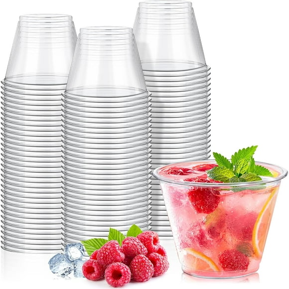 missunny-100 Pack 9 OZ Clear Plastic Cups, Disposable Party Cups Hard PET Plastic Drinking Cups