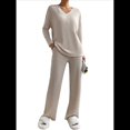 thumbnail image 2 of Conjunto de Pijama de Dos Piezas de Punto Acanalado para Mujer: Suéter de Larga y Pantalón . Albaricoque M, 2 of 8