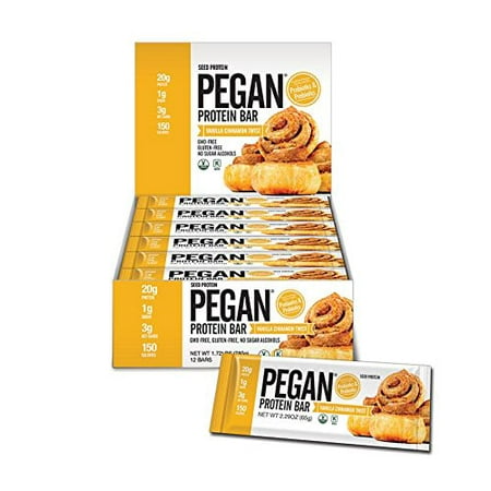 - Pegan Protein Bar (Vanilla Cinn Roll) 12 Bars (20g Organic Plant Protein) (3 Net Carbs 1g Sugar)