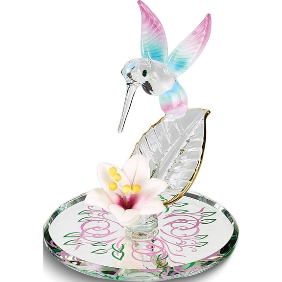 Cotton Candy Hummingbird W/Flower Glass Figurine Designer Jewelry by Sweet Pea
