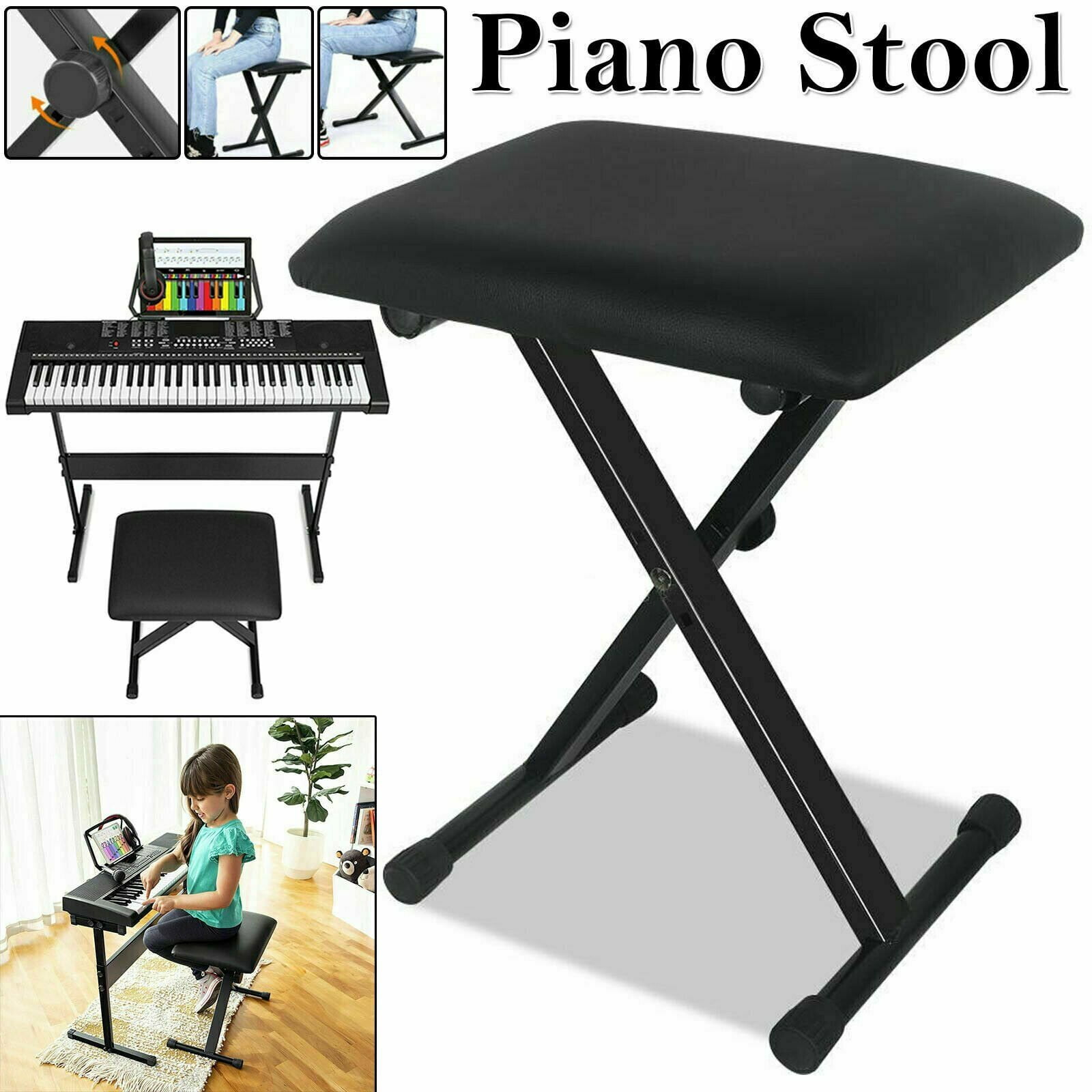 Likegreen Piano Bench Music Stool Foldable Desk for Home Stage Black