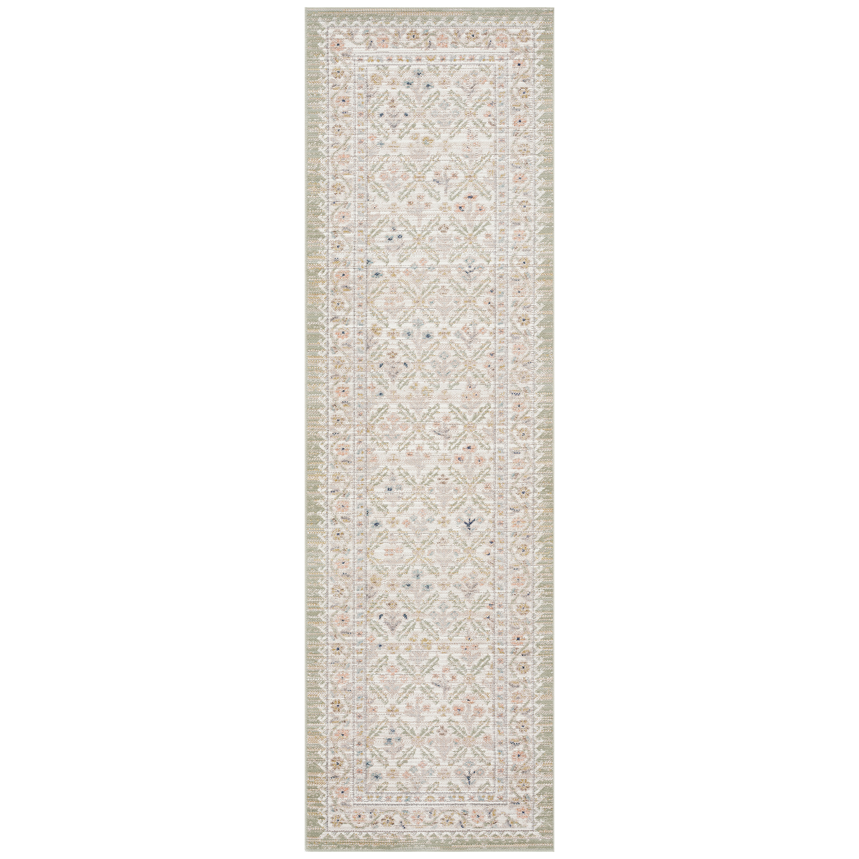 Crestwood Traditional Oriental 2x8 Cream and Aqua Polyester Indoor Runner Rug, 2'3'' x 7'7''