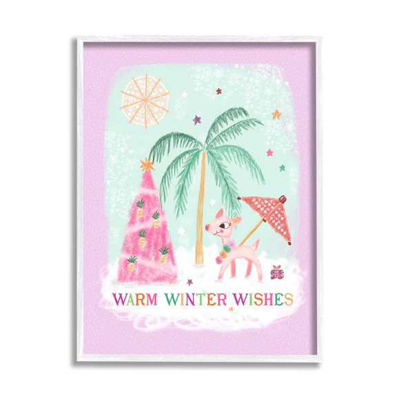 Stupell Industries Warm Winter Wishes Phrase Tropical Beach Chistmas Reindeer, 11 x 14, Design by Tina Devins