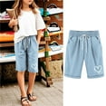 thumbnail image 2 of ZACPNCV Girls Casual Bermuda Shorts Kids Knee Length High Waisted Summer Shorts Comfy Drawstring Short Pants with Pockets Blue 12-13 Years, 2 of 6