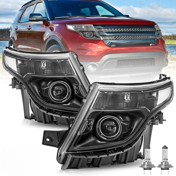Pair Black Housing Projector Headlights For 2011-2015 Ford Explorer Halogen