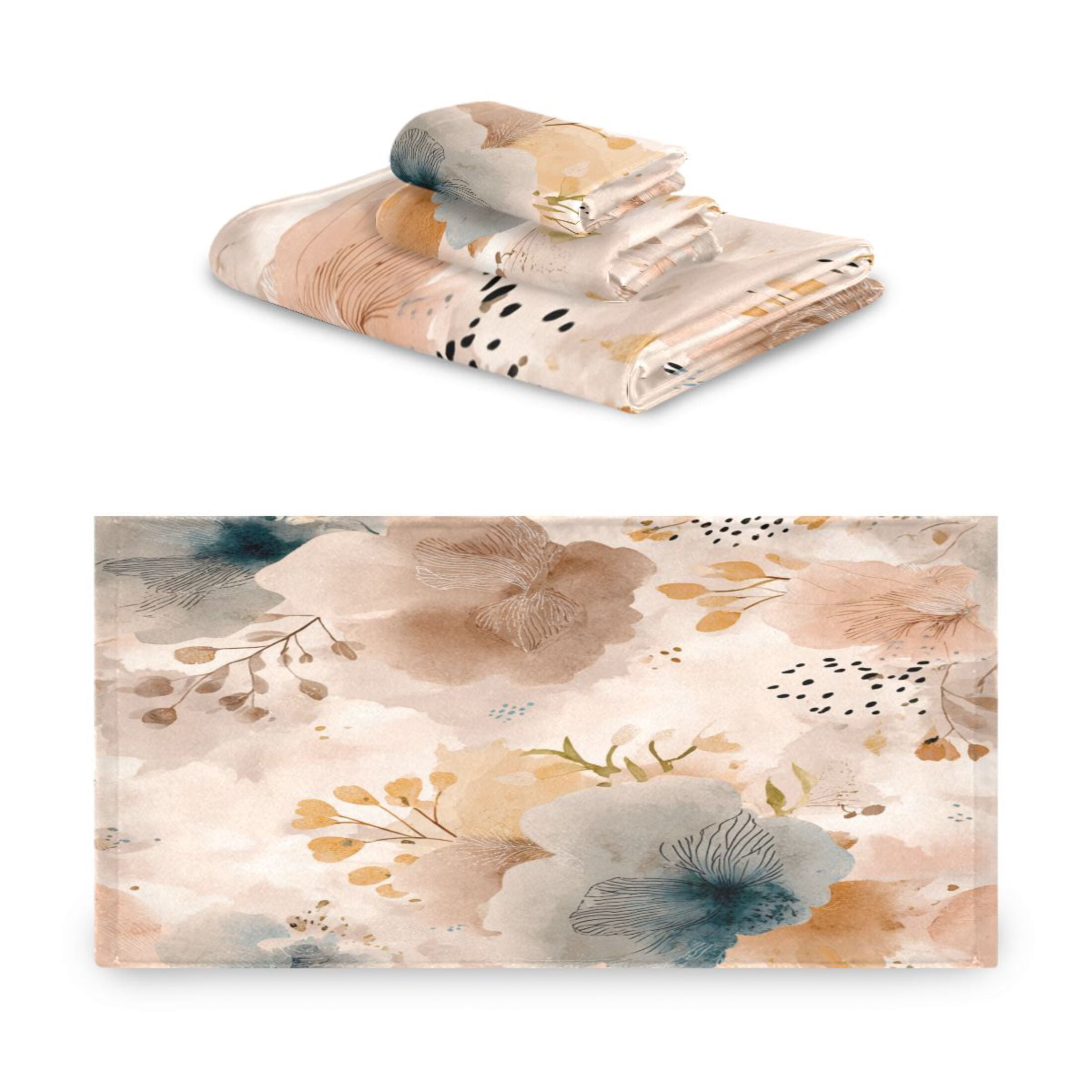 3 Piece Bath Towels Set Bath Towel, Hand Towel and Face Towel for Bathroom, Gym, Hotel Hazy Ethereal Flowers