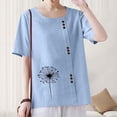 thumbnail image 4 of Lydiaunistar Blouse Décontractée Grande Taille pour Femmes, Manches Courtes, Col Rond, Imprimée, Boutonnée, Polyester Doux, Confortable, Mode, Bleu Clair, 4 of 6