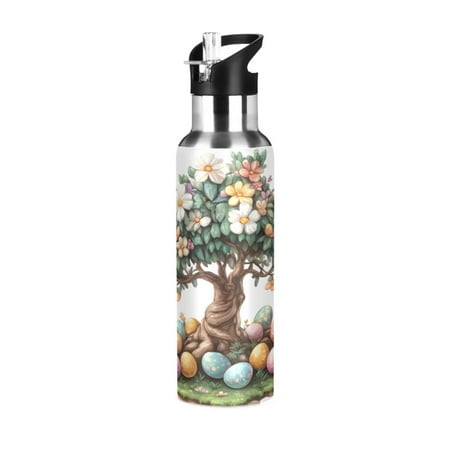 

ALAZA Easter Tree Water Bottle Insulated Flask Stainless Steel Straw Lid 20 oz