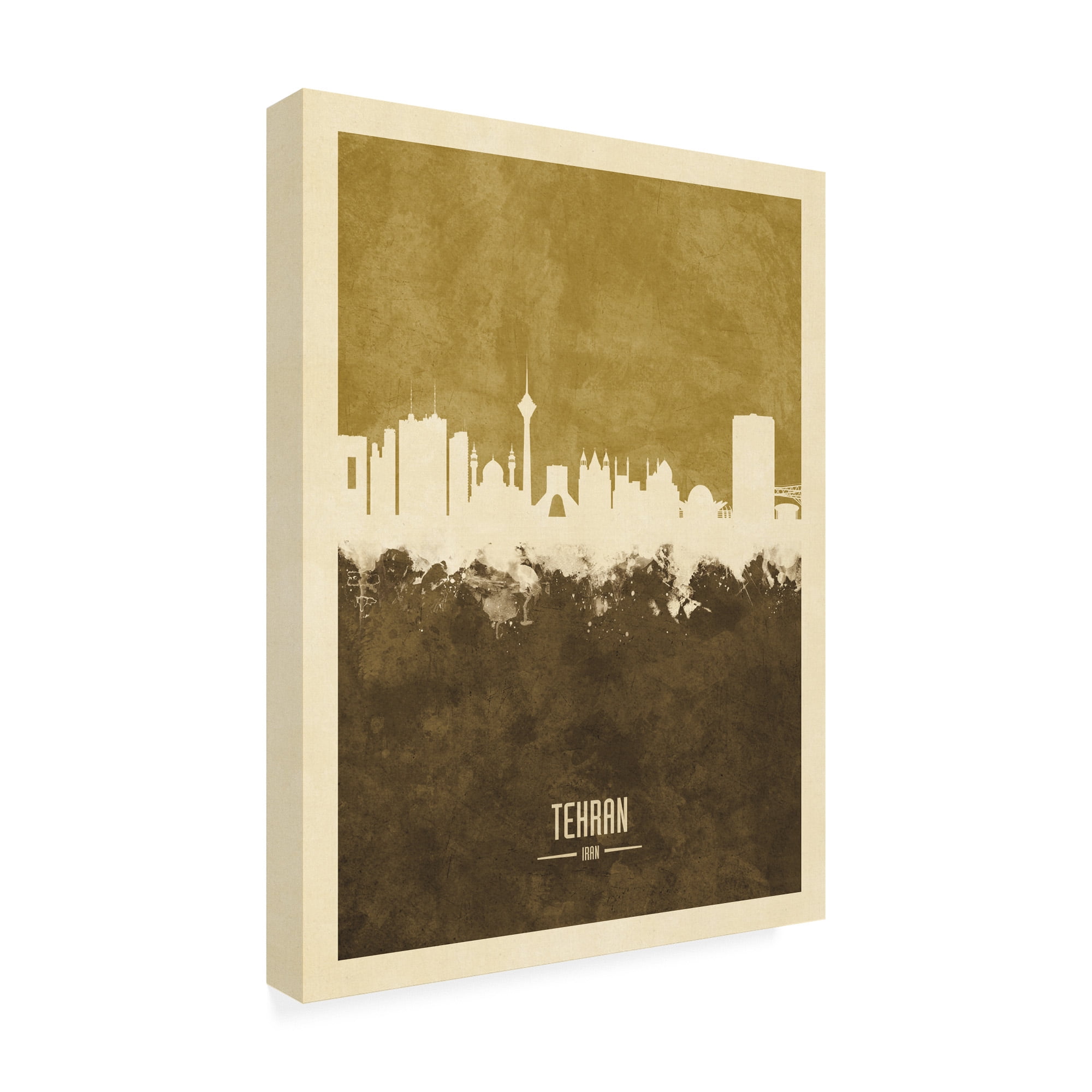 Trademark Fine Art 'Tehran Iran Skyline Brown' Canvas Art by Michael Tompsett