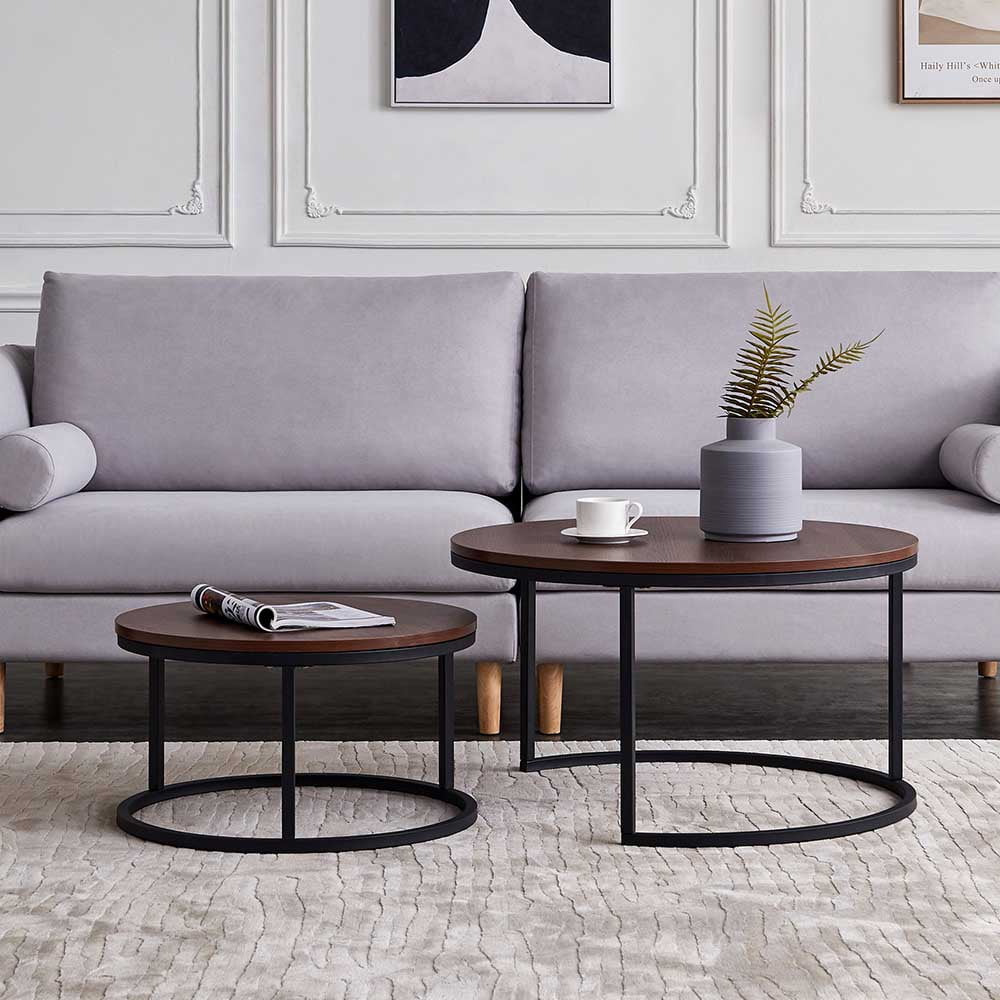 Hommoo Modern Round Nesting Coffee Accent Table for Living