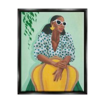 Stupell Stylish Woman Trendy Portrait Beauty & Fashion Painting Black Floater Framed Art Print Wall Art