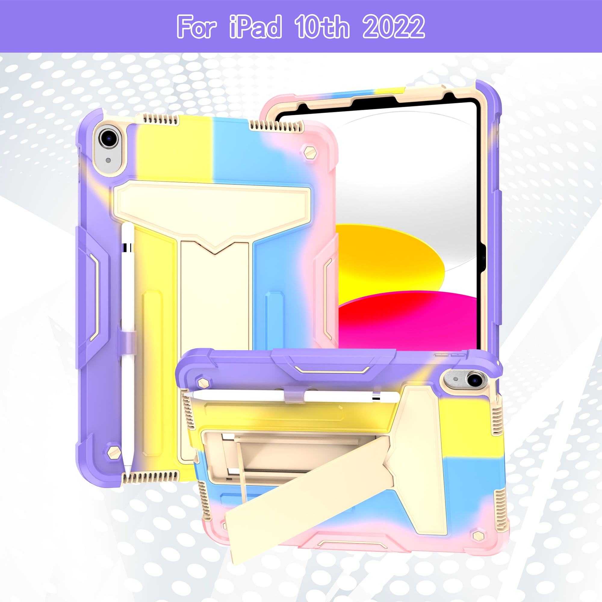 Tarise for iPad 10th Generation Case with Pencil Holder & Kickstand, Shockproof Drop Proof Kids Friendly Rugged Full Body Protective Case Cover for Apple iPad 10.9 Inch 10th Gen 2022, Colorful Pink