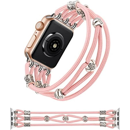 TOYOUTHS Beaded Bracelet Compatible with Apple Watch Band 45mm 44mm 42mm 49mm Women, Braided Nylon Elastic Stretchy Boho Wristband for iWatch Series 8/SE/7/6/5/4/3/2/1/Ultra