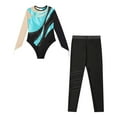 thumbnail image 3 of Alvivi Gymnastics Leotards for Girls Long Sleeve Mesh Splice Ballet Bodysuit with Legging Activewear Turquoise 16, 3 of 5
