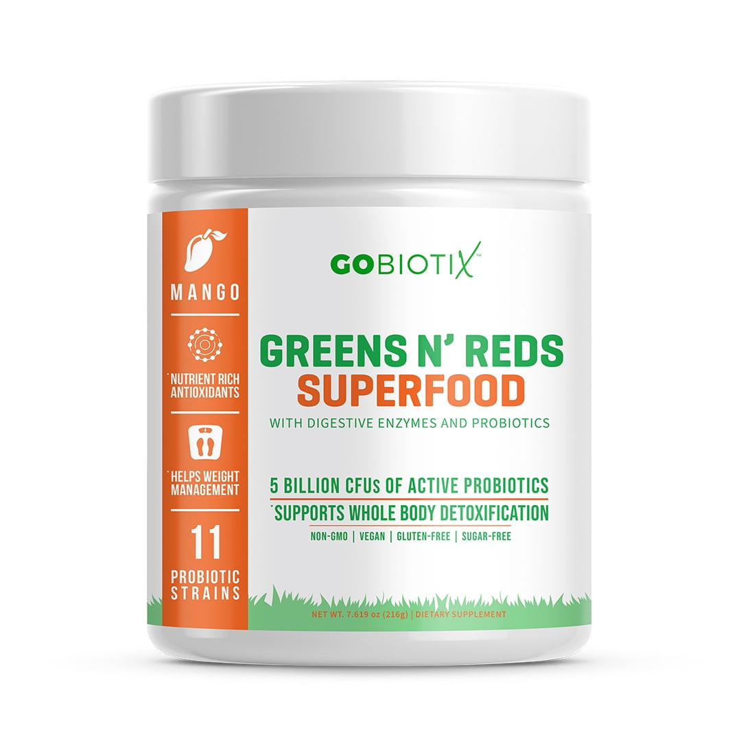 GoBiotix Super Greens Powder N' Super Reds Powder | Non-GMO | Digestive Health (Mango)