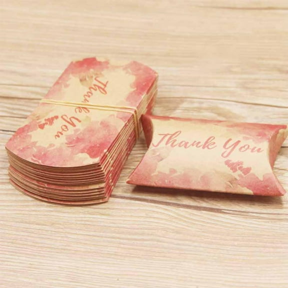 10Pcs Kraft Paper Pillow Gift Boxes Thank You Candy Packaging Boxes 3.9x2.16 Inch Colorful Vintage Party Favor Sweet Candy Treat Case Bags for Wedding Bridal Shower Birthday Supplies