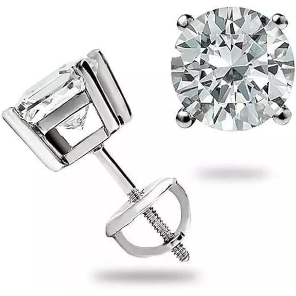 1 Ct Round Cut Natural Diamond Stud Earrings | 925 Sterling Silver| Screw Back