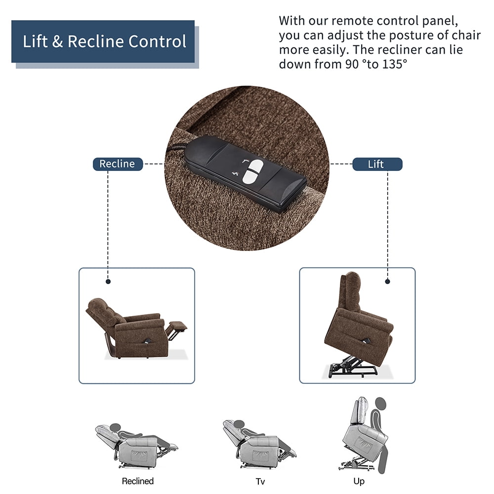Kepooman Soft Fabric Upholstery Power Lift Recliner Chair with Remote, Brown Kepooman Soft Fabric Upholstery Power Lift Recliner Chair with Remote, Brown