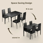 Lofka Wooden Kitchen Table and Chairs Set for 4, 47 Inch Dining Room Set for 4 with PU Leather High Back Support Chairs for Small Spaces, Black